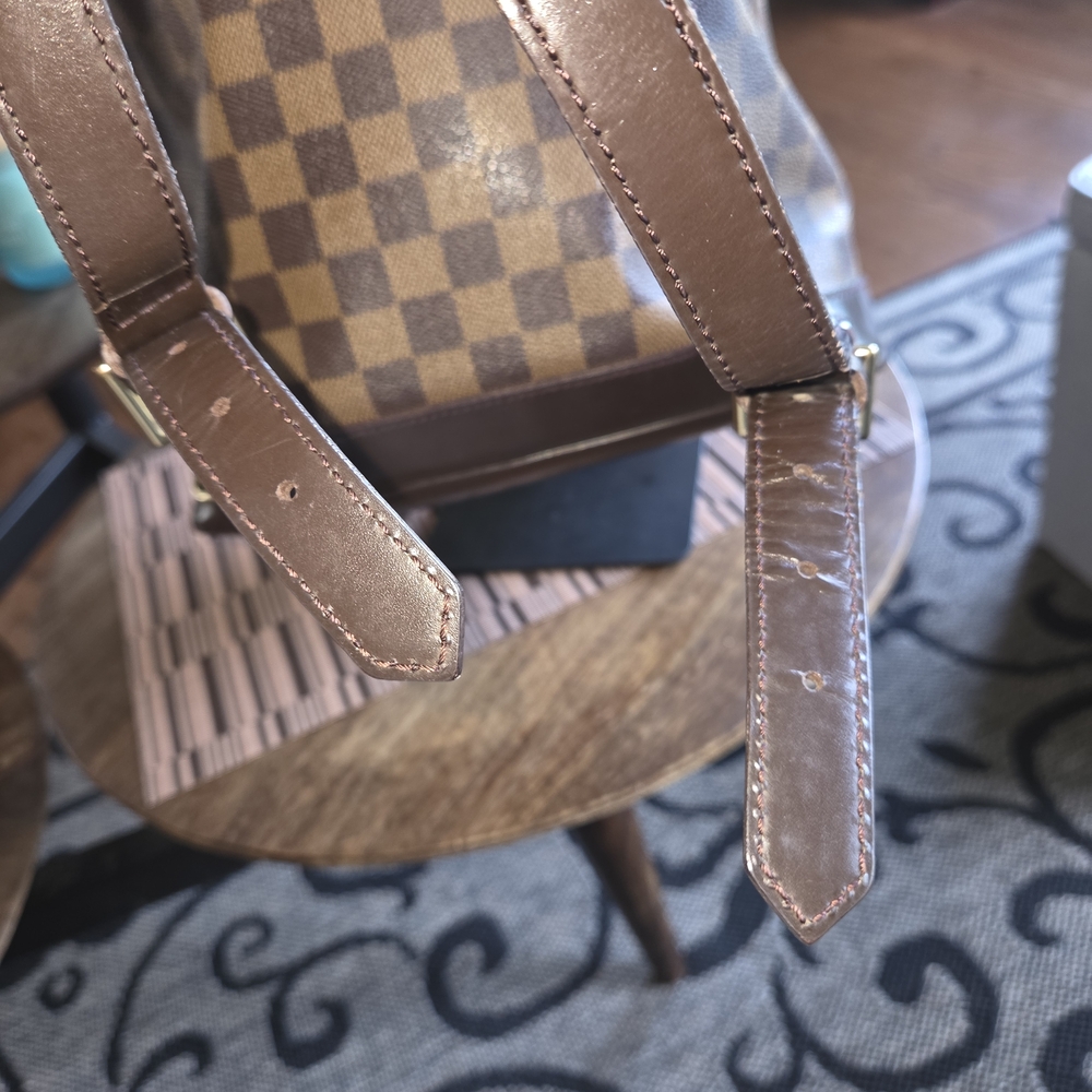 Authentic Louis Vuitton Brown Checkered Backpack with Dark Leather Trim - Picture 7 of 14